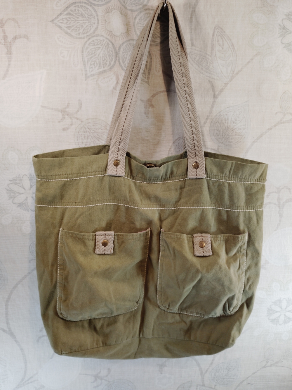 Mossimo Supply Co. Olive Green Canvas Shoulder Tote with Front Patch Pockets